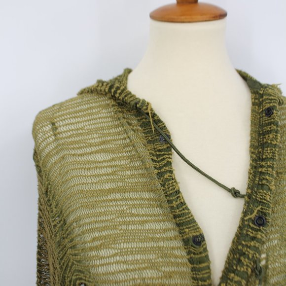 Vintage Army Green Knit Street Wear Snap Hoodie Jacket S - Picture 4 of 8